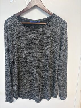 Apt. 9 Black & Gray Marled Crew Neck Top